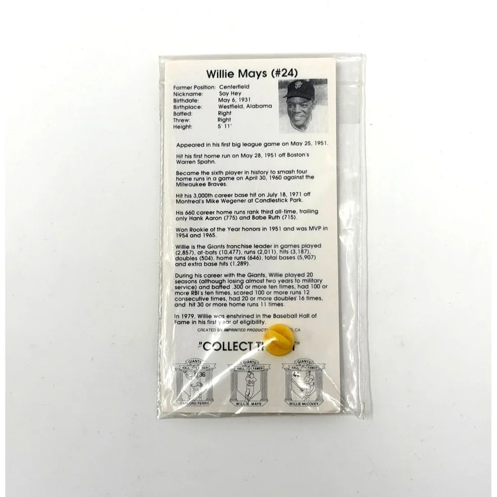 San Francisco Giants Willie Mays Magazine Pin Cards Chevron Hall Of Famer 1991